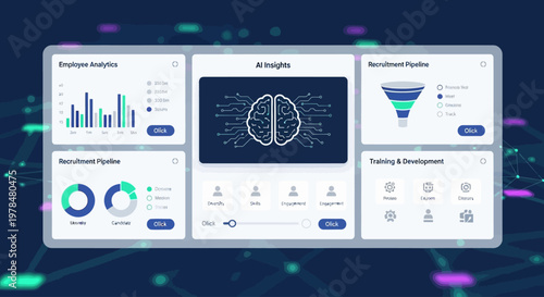 Comprehensive human resources analytics dashboard with AI insights and recruitment pipeline.