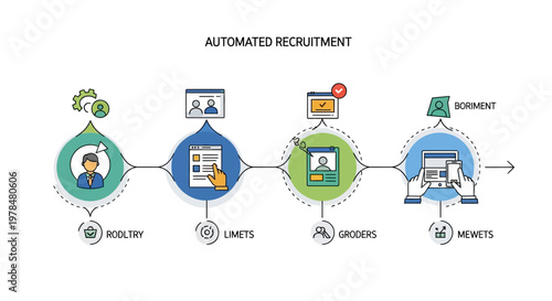 Illustration of automated recruitment process with icons representing society, limits, success, and benefits.