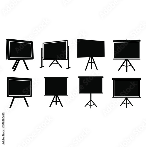 Collection of empty presentation boards and flip charts black silhouette