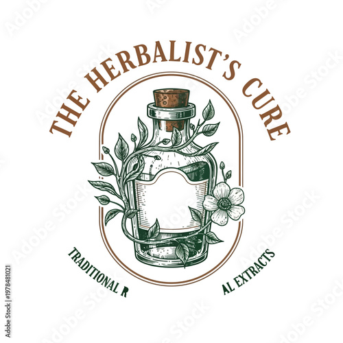 Herbalist Vintage Illustration Featuring Traditional Remedies and Botanical Extracts