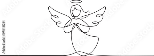 Christmas angel line art vector illustration. one line Icon drawing