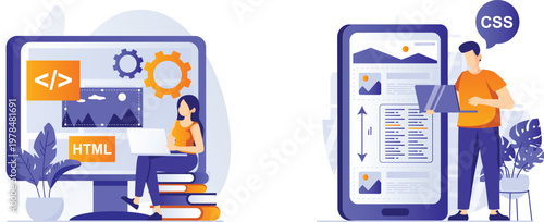 Two individuals working together on a digital project using a computer