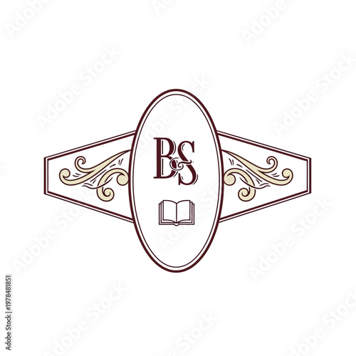 Elegant Monogram Logo with Stylized B and S Letters and Open Book