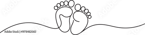 Continuous one line art drawing of little baby feet. one line Icon drawing