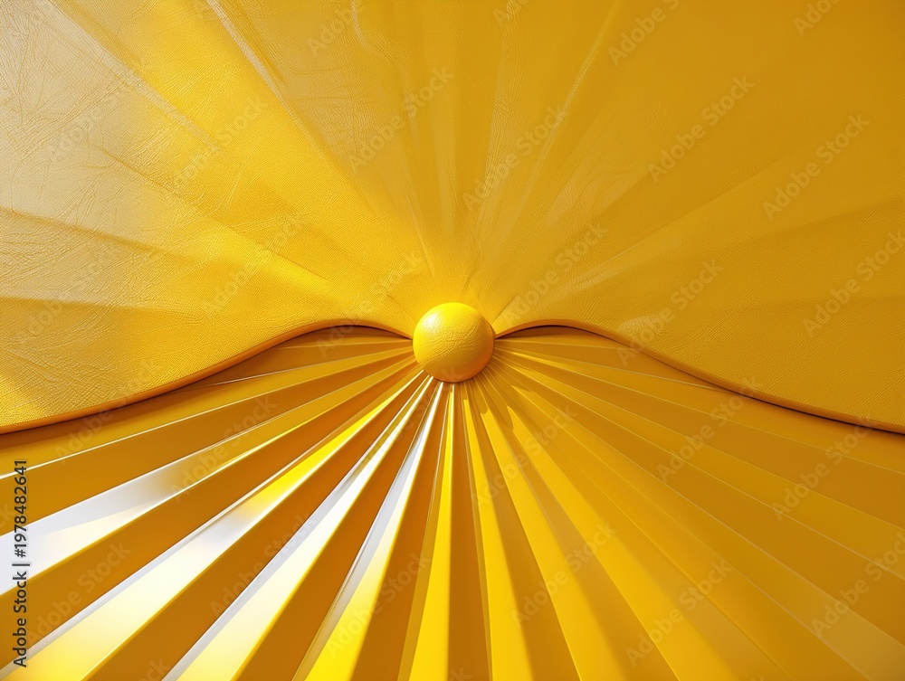 Obraz premium A vibrant yellow umbrella with a unique design and bright sunlight shining through