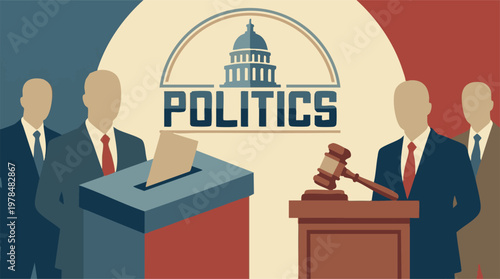 Tableau sur toile Concept of Politics, Government, Elections, and Law with Symbolic Elements
