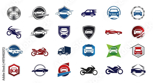 Collection of vehicle logos and icons for automotive industry.
