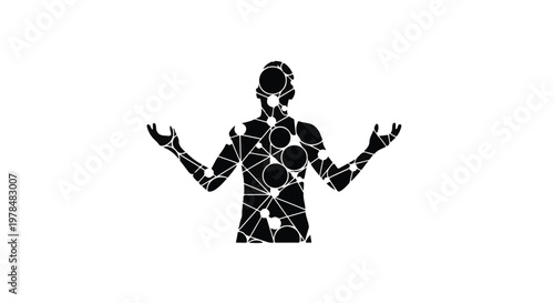 Black silhouette of confused man with arms outstretched