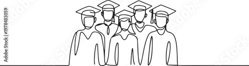 group of graduation people line art style vector illustration. one line Icon drawing