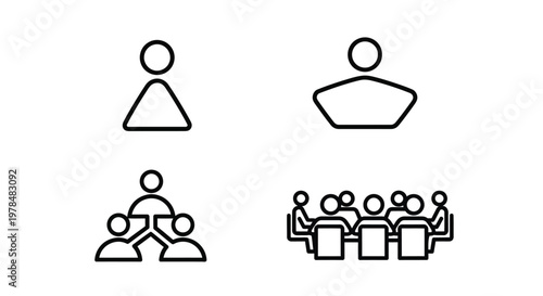 Simple black line icons depict varying group sizes from individuals to larger meeting gatherings