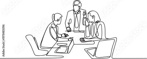 Line art Illustration of business people working together in the office. one line Icon drawing