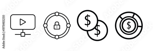 Digital Payment, Secure Finance Line Icons Set