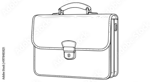 Leather business briefcase vector illustration, isolated, dark brown bag, shiny metal lock, corporate accessory, office and work concept