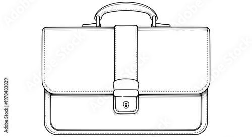 Leather business briefcase vector illustration, isolated, dark brown bag, shiny metal lock, corporate accessory, office and work concept