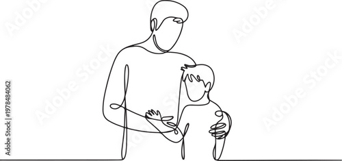 Fathers day line art style vector illustration, father and son line art illustration. one line Icon drawing
