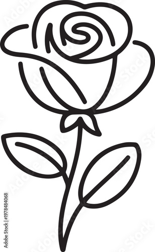 Line art of rose flower, black and white outline of rose flowers vector. one line Icon drawing