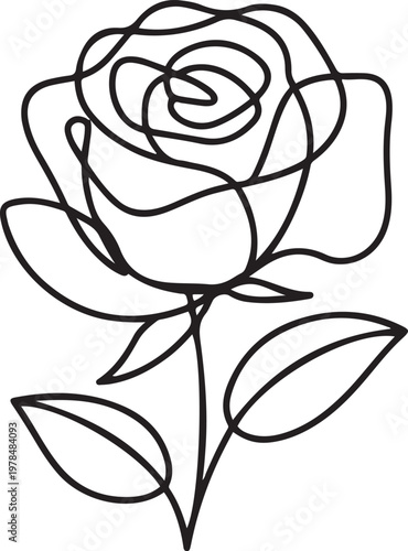 Line art of rose flower, black and white outline of rose flowers vector. one line Icon drawing
