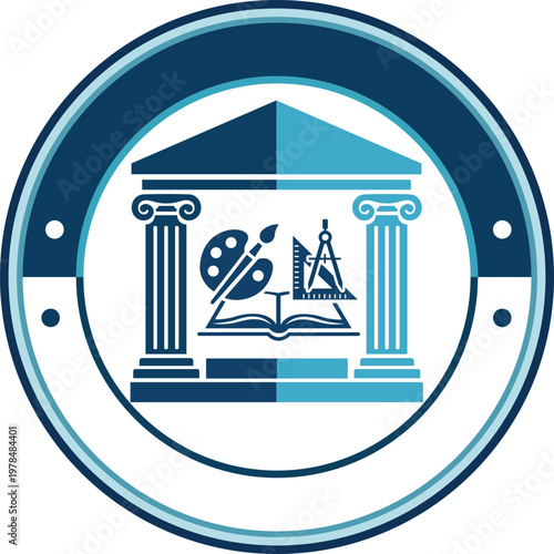 Academic college university icon in circle. Academy vector graphic isolated flat illustration suitable for education and graduation themed design