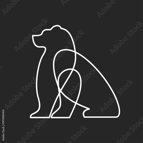 Minimalist Continuous Line Art Drawing of a Sitting Bear Vector Illustration
