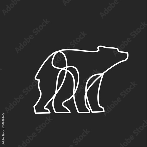 Continuous One Line Art Drawing of a Bear on a Dark Background