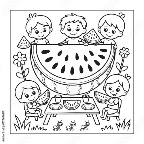 Hello, summer coloring pages for kids, teens, and adults. line art illustration.