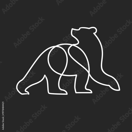 Minimalist continuous line art drawing of a bear in a modern abstract style on a dark background.