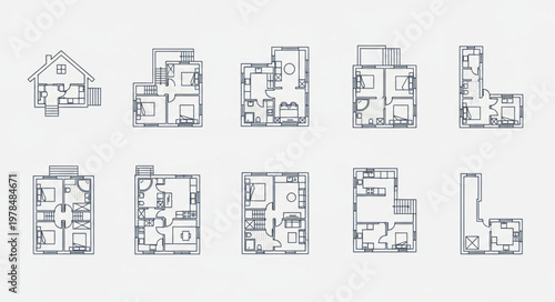 Collection of Architectural Floor Plans for Residential Buildings.