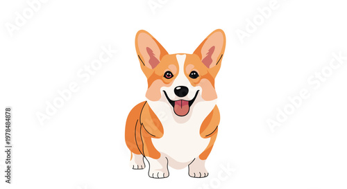 Happy standing Welsh Corgi dog cartoon character with a big smile and bright eyes isolated on a white background.