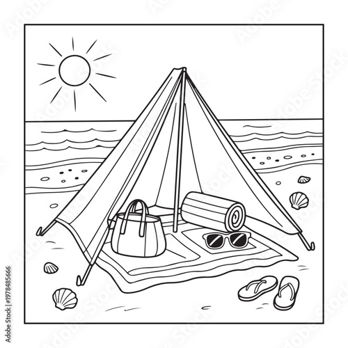 Hello, summer coloring pages for kids, teens, and adults. line art illustration.