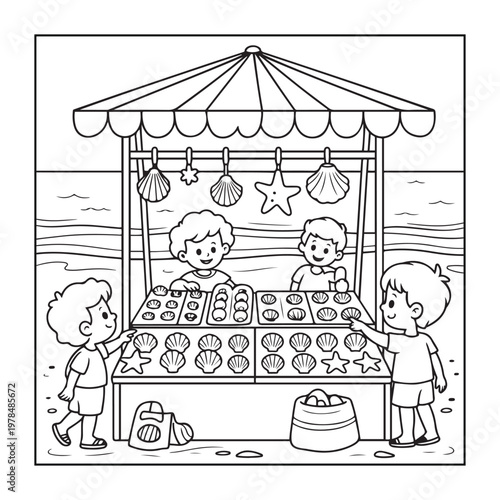 Hello, summer coloring pages for kids, teens, and adults. line art illustration.