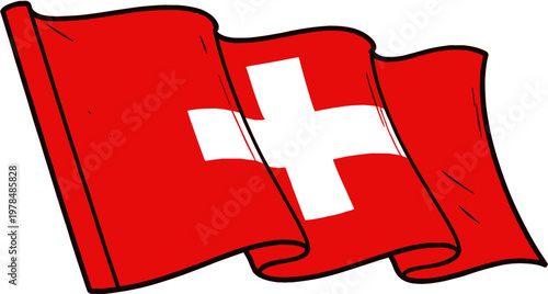 Switzerland Flag Waving Vector Illustration (Swiss Cross)