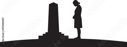 Woman praying at grave silhouette illustration vector