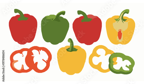 Fresh juicy peppers vector illustration red green yellow bell pepper isolated