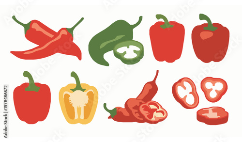 Colorful fresh pepper set vector illustration healthy vegetable food design