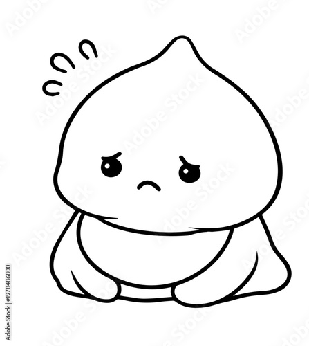 Worried Cute Slime Character Vector Illustration Black and White Line Art Coloring Page