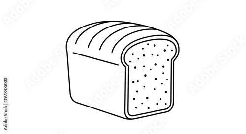 Simple black and white line drawing of a loaf of sliced white bread showing the crust and internal texture in a minimalist vector style.