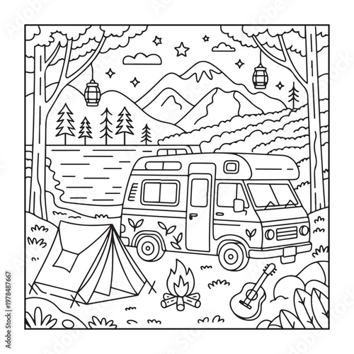 Hello, summer coloring pages for kids, teens, and adults. line art illustration.