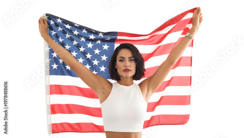 Woman Holding American Flag, Celebrating Independence Day