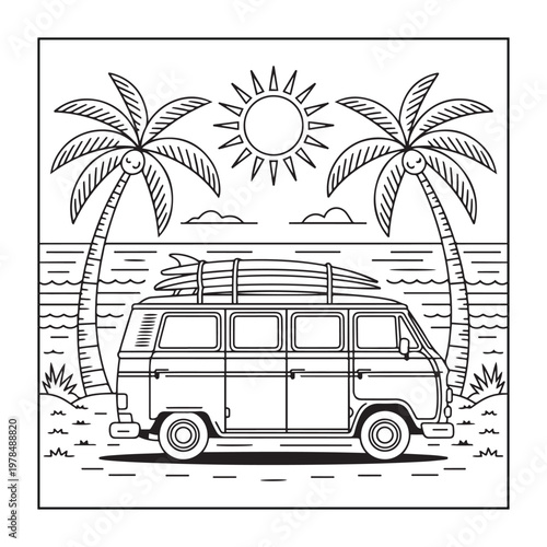 Hello, summer coloring pages for kids, teens, and adults. line art illustration.