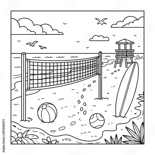 Hello, summer coloring pages for kids, teens, and adults. line art illustration.