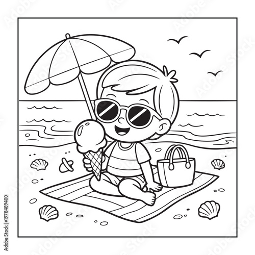 Hello, summer coloring pages for kids, teens, and adults. line art illustration.