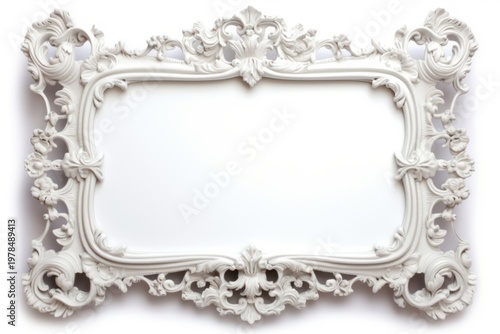 Rococo frame vintage rectangle white white background.