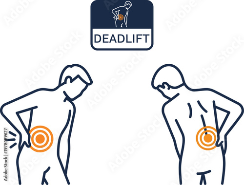 Deadlift exercise and lower back pain illustration