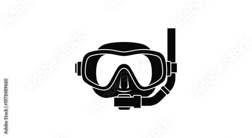 Black diving mask and snorkel equipment presented as a striking silhouette