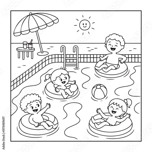 Hello, summer coloring pages for kids, teens, and adults. line art illustration.
