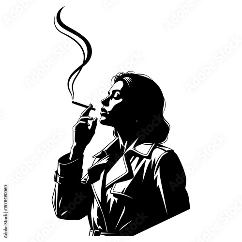 Monochrome Portrait of a Woman Smoking a Cigarette.