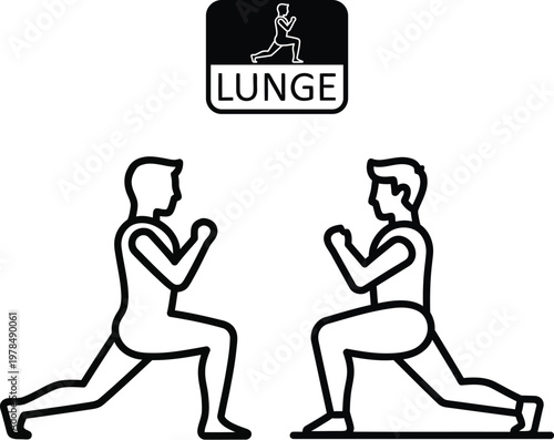 Lunge exercise illustration two figures demonstrating proper form