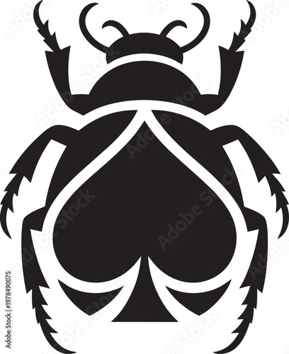 Scarab beetle icon set with card suit, playing card, and spade in outline style