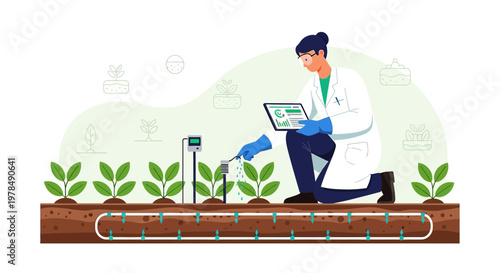 Agronomist monitoring crop irrigation with digital technologies for efficient agriculture