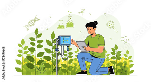Agronomist conducting research and analysis on crop health using modern technology in a field